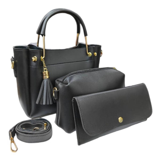 Women's PU Leather Plain Hand Bag Set