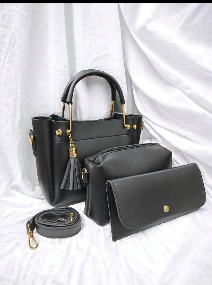 Women's PU Leather Plain Hand Bag Set
