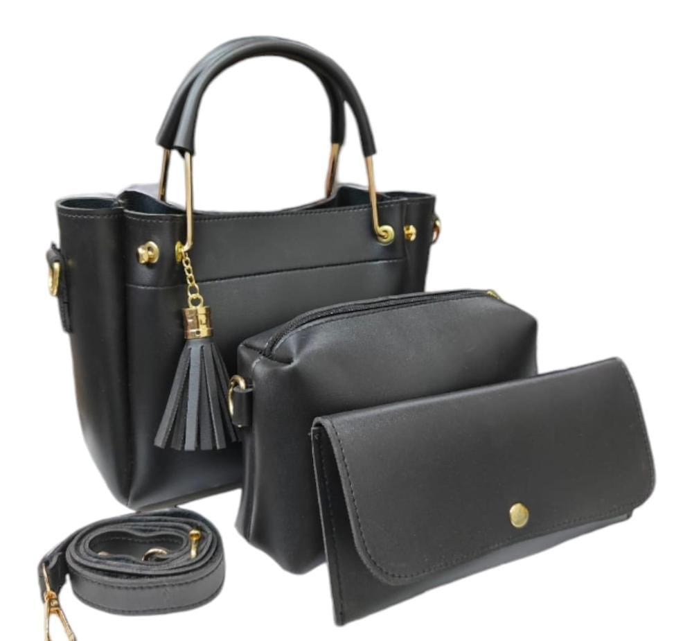 Women's PU Leather Plain Hand Bag Set