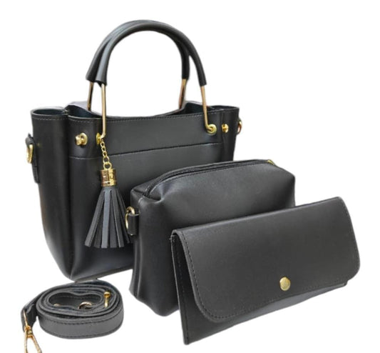 Women's PU Leather Plain Hand Bag Set